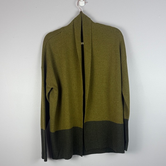 Cynthia Rowley Active Cotton Blend Olive Charcoal Knit Open Front Large Cardigan - Picture 2 of 10